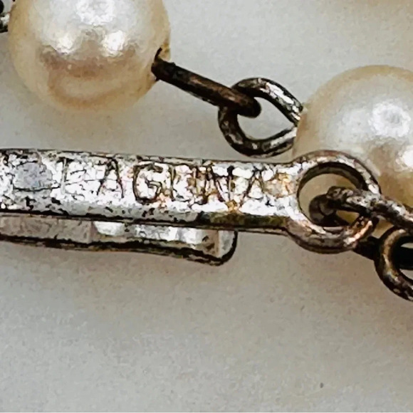 Vintage Laguna Faux Pearl Necklace Aurora Borealis Crystal Beads 3 Stran… - Picture 2 of 11